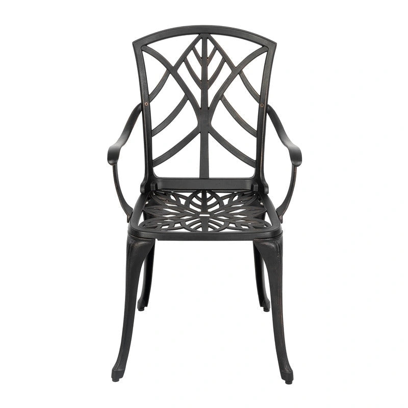 Ensemble de 2 chaises de patio extérieures, en aluminium coulé, noir avec bordure dorée