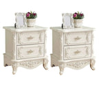 Table de chevet traditionnelle en bois blanc sculpté à 3 tiroirs