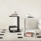 Table d'appoint minimaliste en acrylique en forme de C avec rangement