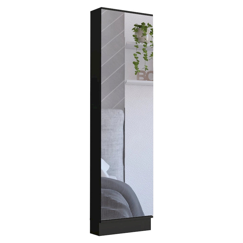 Meuble à chaussures 1 porte avec miroir, coloris noir/blanc, 5 étagères intérieures, capacité 10 paires