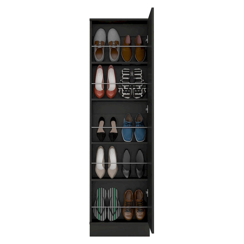 Meuble à chaussures 1 porte avec miroir, coloris noir/blanc, 5 étagères intérieures, capacité 10 paires
