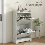 Meuble à chaussures étroit de style campagnard blanc avec 2 tiroirs à abattant et étagères réglables