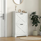 Meuble à chaussures étroit de style campagnard blanc avec 2 tiroirs à abattant et étagères réglables