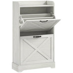 Meuble à chaussures étroit de style campagnard blanc avec 2 tiroirs à abattant et étagères réglables