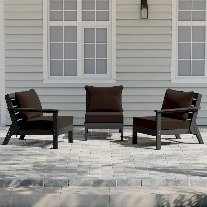 Polytrends Birchwood Canapé d'extérieur 3 places avec coussins en HDPE tout temps, noir