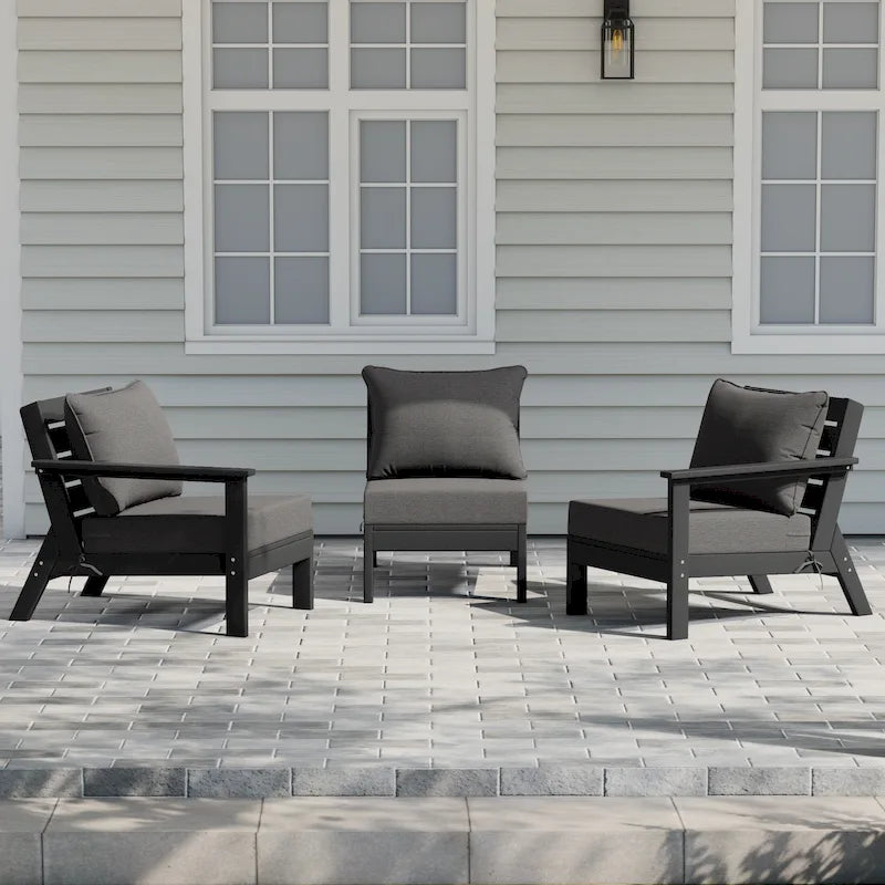 Polytrends Birchwood Canapé d'extérieur 3 places avec coussins en HDPE tout temps, noir
