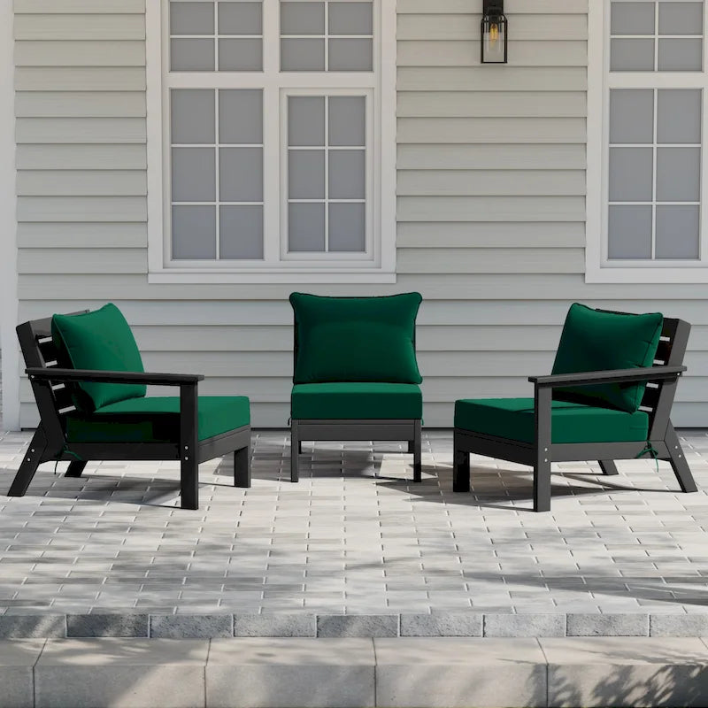 Polytrends Birchwood Canapé d'extérieur 3 places avec coussins en HDPE tout temps, noir