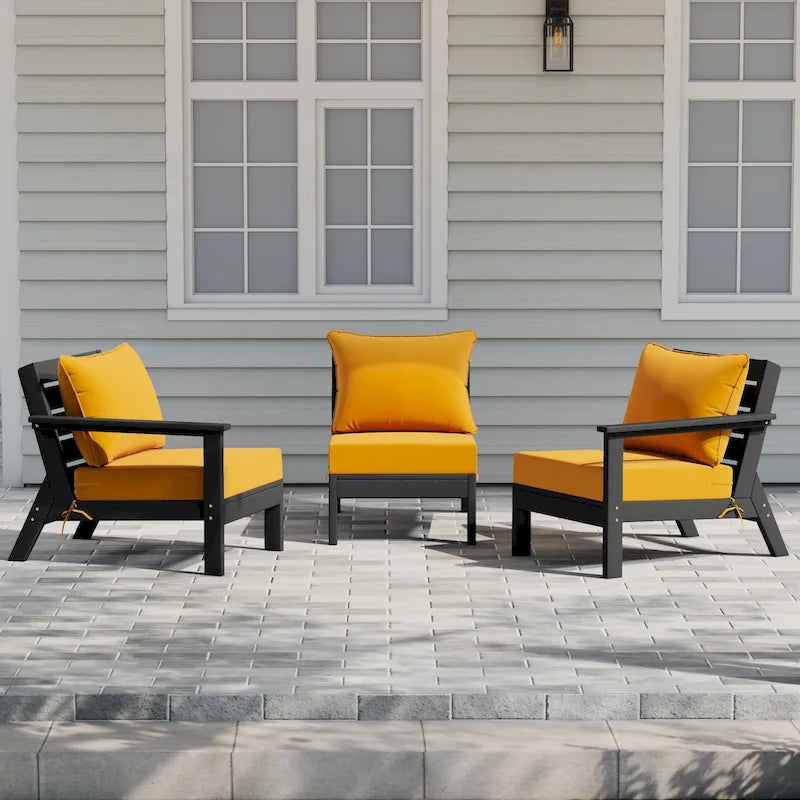 Polytrends Birchwood Canapé d'extérieur 3 places avec coussins en HDPE tout temps, noir