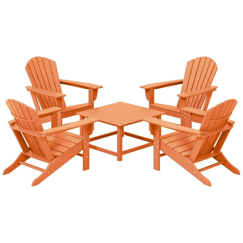Ensemble de conversation d'extérieur 5 pièces Polytrends Altura avec fauteuils Adirondack et table basse carrée