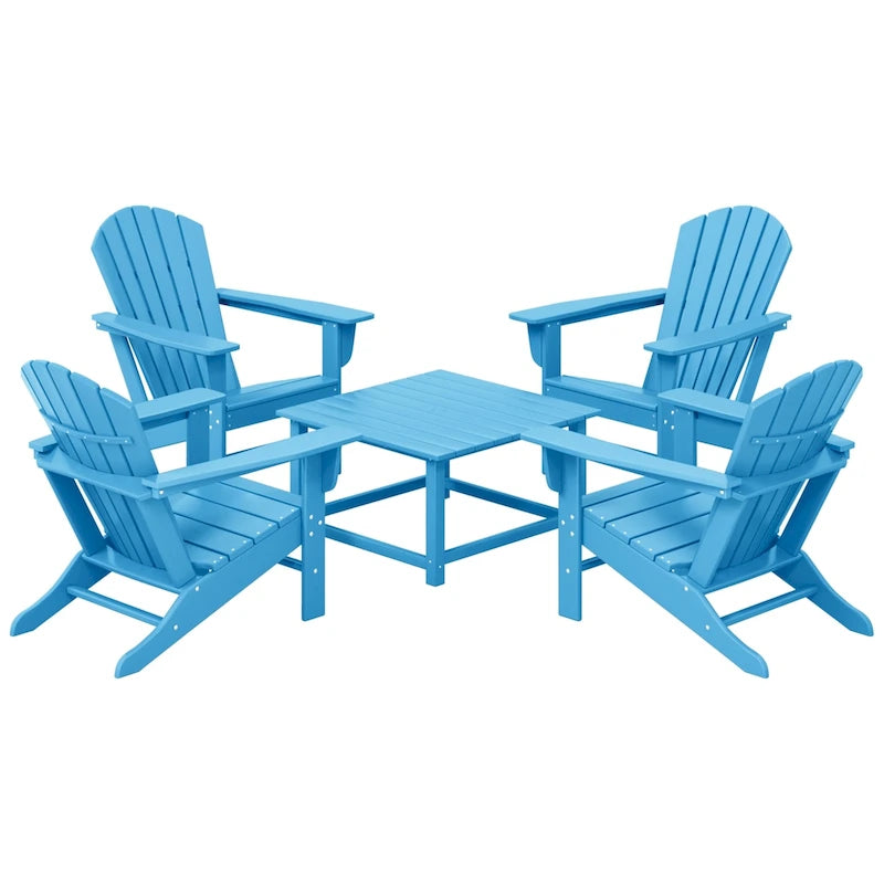 Ensemble de conversation d'extérieur 5 pièces Polytrends Altura avec fauteuils Adirondack et table basse carrée