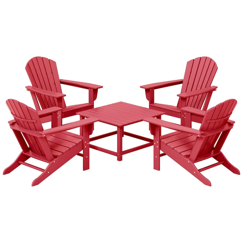 Ensemble de conversation d'extérieur 5 pièces Polytrends Altura avec fauteuils Adirondack et table basse carrée
