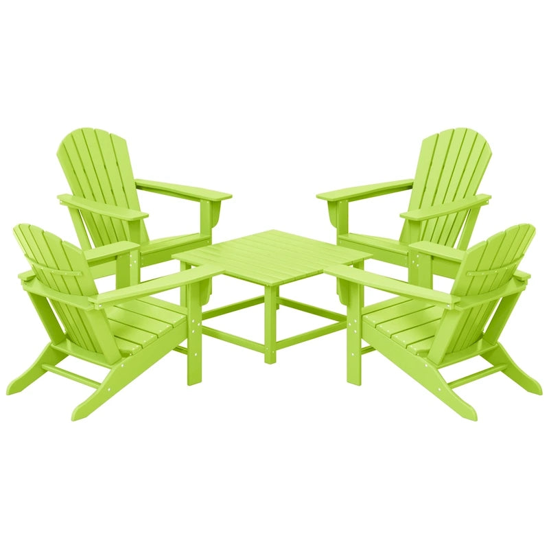 Ensemble de conversation d'extérieur 5 pièces Polytrends Altura avec fauteuils Adirondack et table basse carrée
