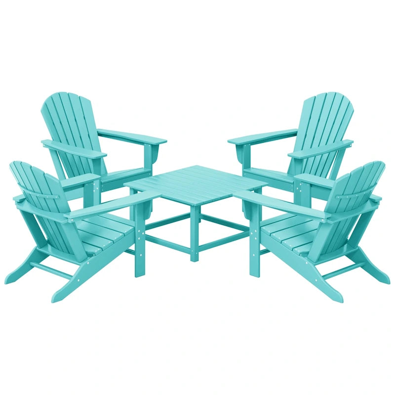 Ensemble de conversation d'extérieur 5 pièces Polytrends Altura avec fauteuils Adirondack et table basse carrée