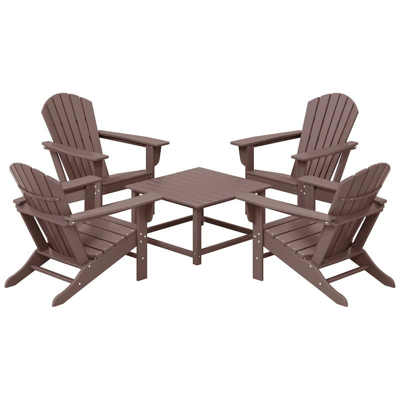 Ensemble de conversation d'extérieur 5 pièces Polytrends Altura avec fauteuils Adirondack et table basse carrée
