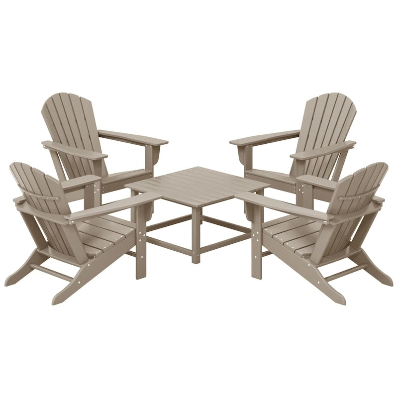 Ensemble de conversation d'extérieur 5 pièces Polytrends Altura avec fauteuils Adirondack et table basse carrée