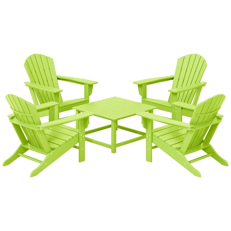 Ensemble de conversation d'extérieur 5 pièces Polytrends Altura avec fauteuils Adirondack et table basse carrée