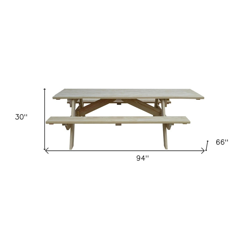 HomeRoots 94 Table de pique-nique d'extérieur en bois massif naturel