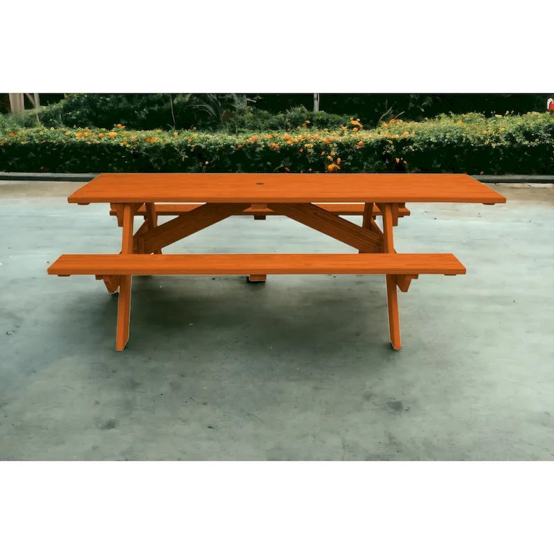 Table de pique-nique extérieure HomeRoots 94 en bois massif de séquoia avec trou pour parasol