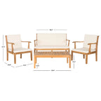 SAFAVIEH Outdoor Living Del Mar Ensemble de patio 4 pièces en bois d'acacia marron avec coussins beiges - 48 L x 25 P x 32 H po
