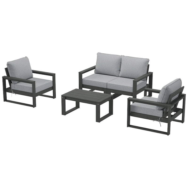 Polytrends Sectionnel de patio sans fin 5 pièces avec cadre gris et sièges profonds