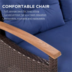 Ensemble de 4 pièces de mobilier de jardin moderne, canapé en rotin avec pieds en bois et coussins, adapté pour terrasse et balcon extérieurs