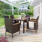 Ensemble de salle à manger d'extérieur moderne en rotin 7 pièces, chaises rembourrées avec accoudoirs et dossiers, idéal pour le jardin et la terrasse.