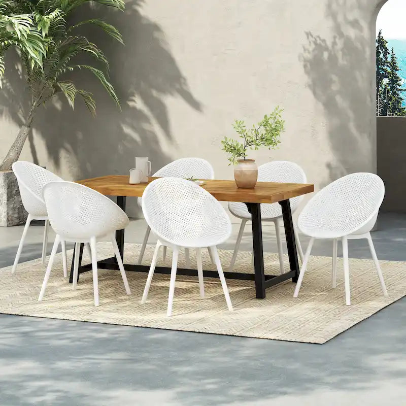 Ensemble de salle à manger d'extérieur 7 pièces en bois d'acacia Virella Christopher Knight Home