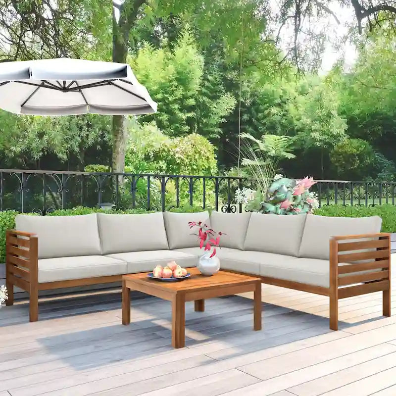 Ensembles de canapés d'angle de style campagnard français Miller Outdoor par GDFStudio