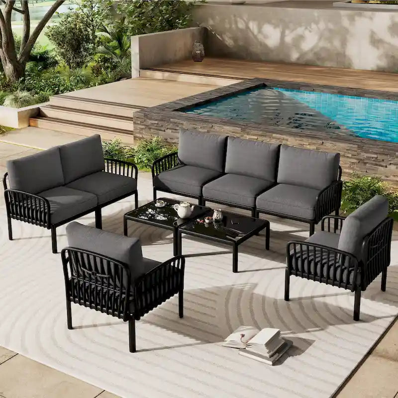 Christopher Knight Home - Canapé d'angle d'extérieur 5 places Ashton avec deux tables basses, assise profonde et coussins moelleux