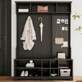 Porte-manteau d'entrée en MDF noir/blanc/marron avec banc à chaussures, panneau perforé, patères et étagères de rangement