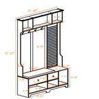 Porte-manteau d'entrée en MDF noir/blanc/marron avec banc à chaussures, panneau perforé, patères et étagères de rangement