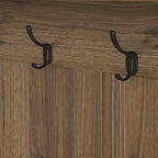 Porte-manteau d'entrée en MDF noir/blanc/marron avec banc à chaussures, panneau perforé, patères et étagères de rangement