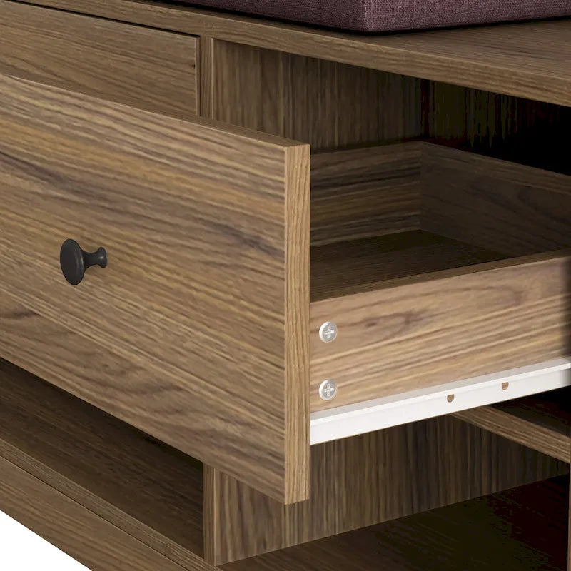 Porte-manteau d'entrée en MDF noir/blanc/marron avec banc à chaussures, panneau perforé, patères et étagères de rangement
