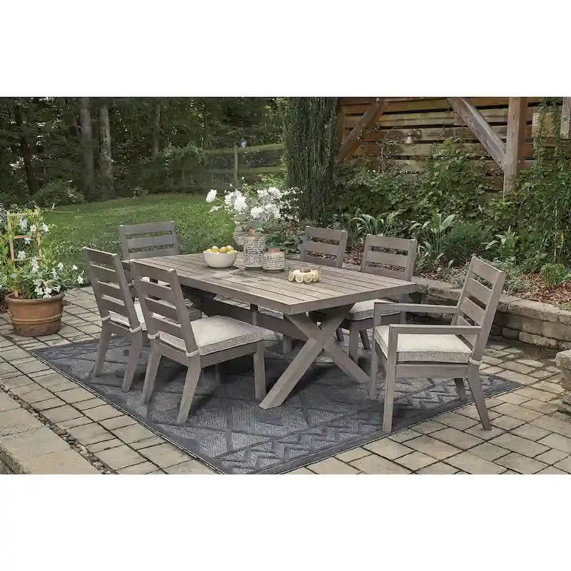 Signature Design by Ashley Hillside Barn Brown/Gray 7-Piece Outdoor Dining Package - 84 W x 42 D x 29 H