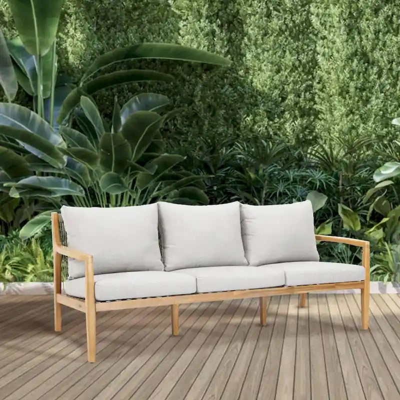 Ensemble de canapé d'extérieur moderne en bois d'acacia 7 places avec table basse élégante et coussins amovibles