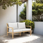 Ensemble de canapé d'extérieur moderne en bois d'acacia 7 places avec table basse élégante et coussins amovibles