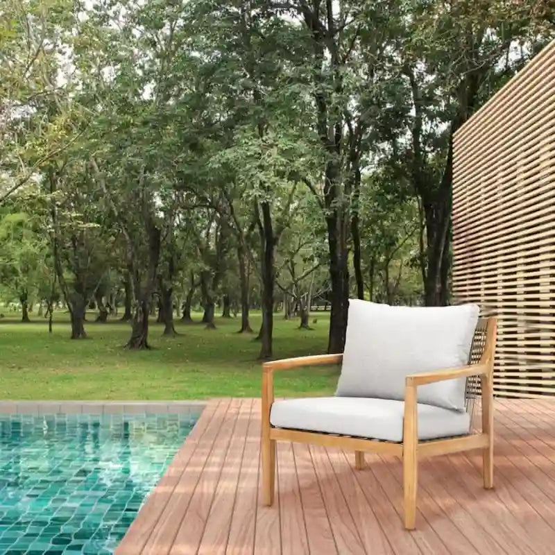 Ensemble de canapé d'extérieur moderne en bois d'acacia 7 places avec table basse élégante et coussins amovibles