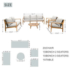 Ensemble de canapé d'extérieur moderne en bois d'acacia 7 places avec table basse élégante et coussins amovibles