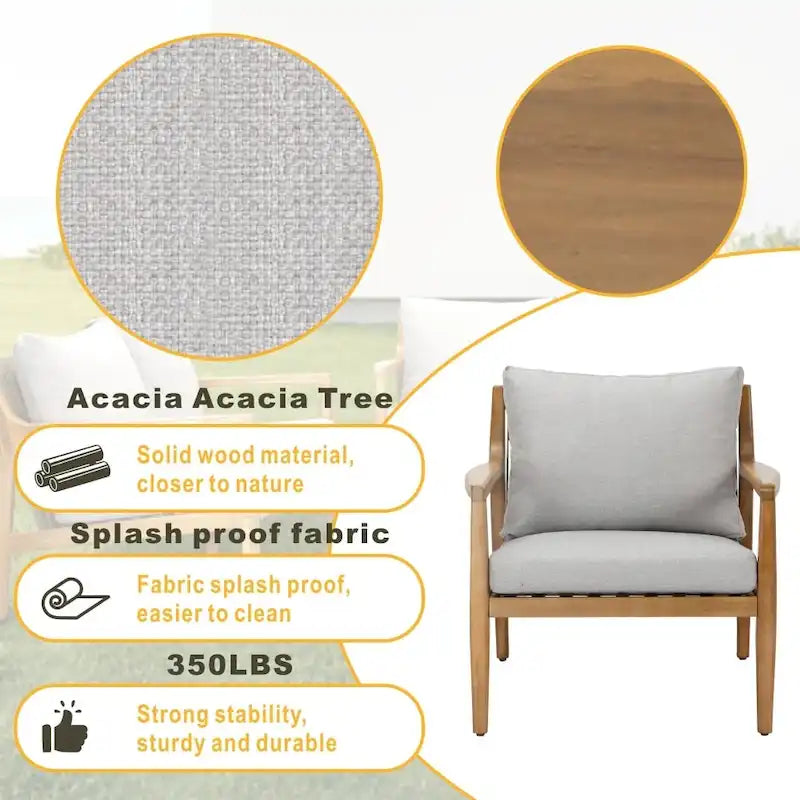 Ensemble de canapé d'extérieur moderne en bois d'acacia 7 places avec table basse élégante et coussins amovibles