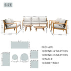 Ensemble de canapé d'extérieur moderne en bois d'acacia 7 places avec table basse élégante et coussins amovibles