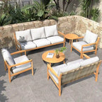 Ensemble de canapé d'extérieur moderne en bois d'acacia 7 places avec table basse élégante et coussins amovibles