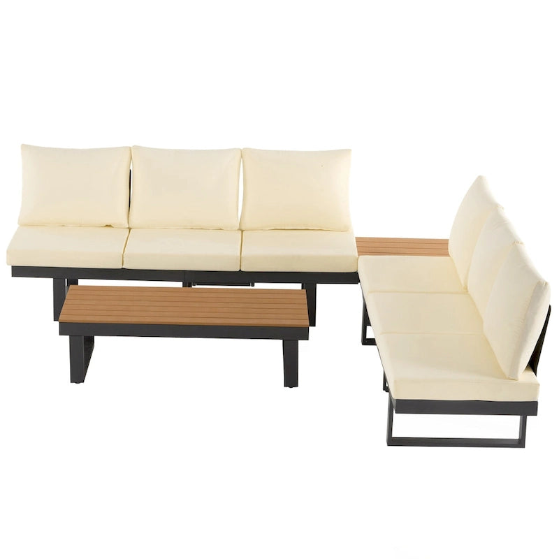 Ensemble de canapé d'angle extérieur, salon de jardin, groupe de sièges de patio, lit de repos extérieur avec sièges inclinables ajustables