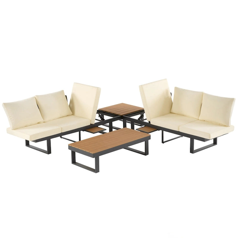 Ensemble de canapé d'angle extérieur, salon de jardin, groupe de sièges de patio, lit de repos extérieur avec sièges inclinables ajustables