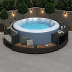 Ensemble de canapé d'extérieur en rotin pour spa avec espaces de rangement, banc et coussins