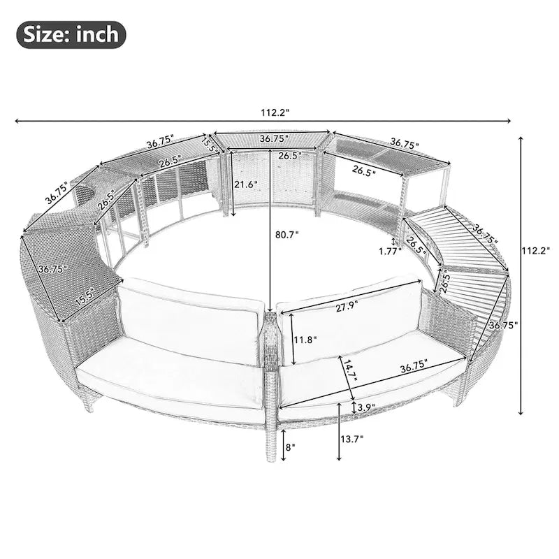 Ensemble de canapé d'extérieur en rotin pour spa avec espaces de rangement, banc et coussins