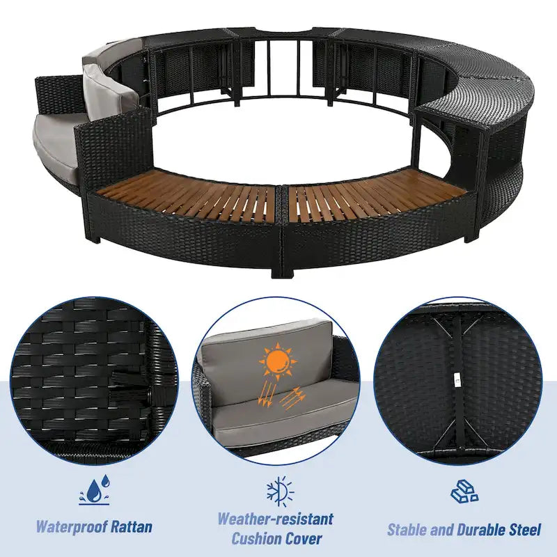 Ensemble de canapé d'extérieur en rotin pour spa avec espaces de rangement, banc et coussins