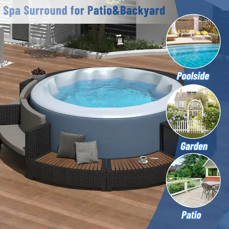 Ensemble de canapé d'extérieur en rotin pour spa avec espaces de rangement, banc et coussins