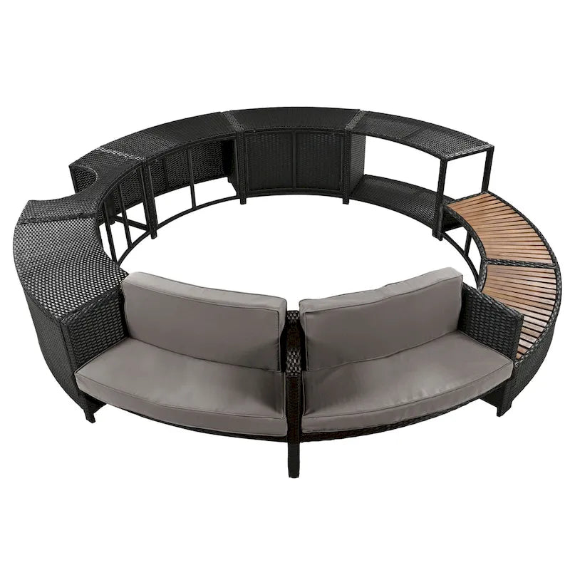 Ensemble de canapé d'extérieur en rotin pour spa avec espaces de rangement, banc et coussins