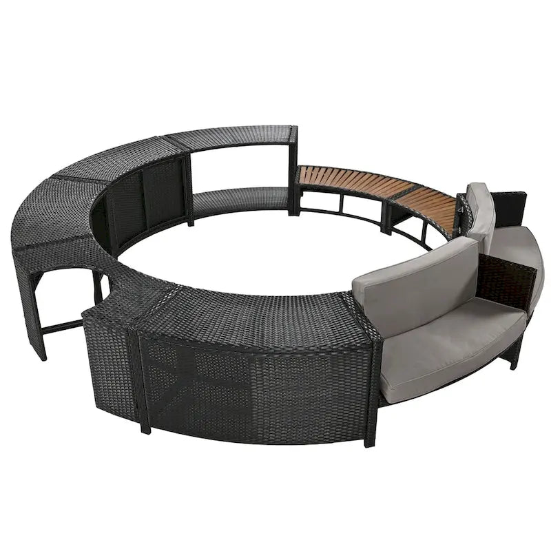 Ensemble de canapé d'extérieur en rotin pour spa avec espaces de rangement, banc et coussins