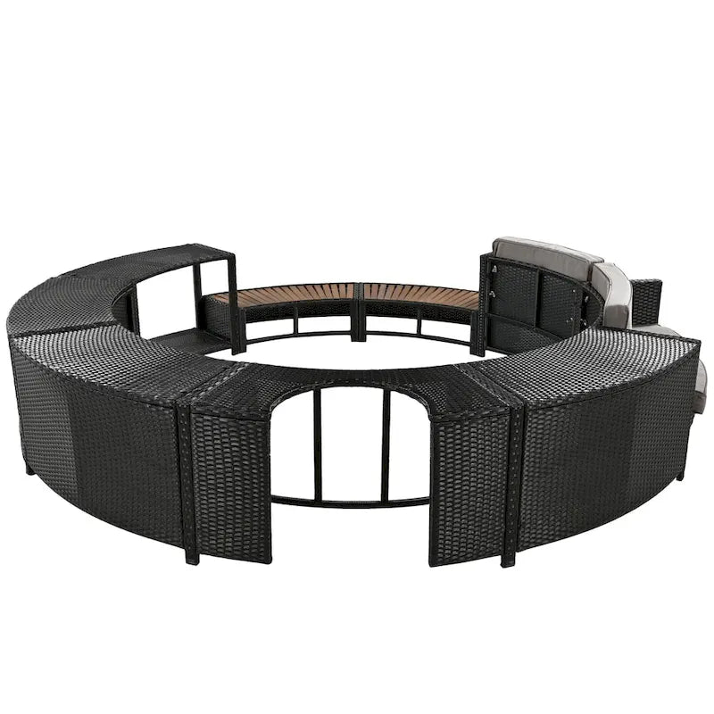 Ensemble de canapé d'extérieur en rotin pour spa avec espaces de rangement, banc et coussins